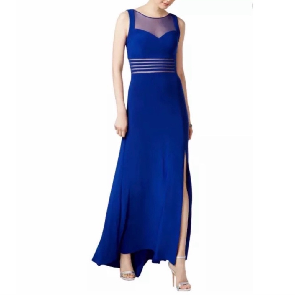 Nightway Blue Mesh Sleeveless Evening Dress